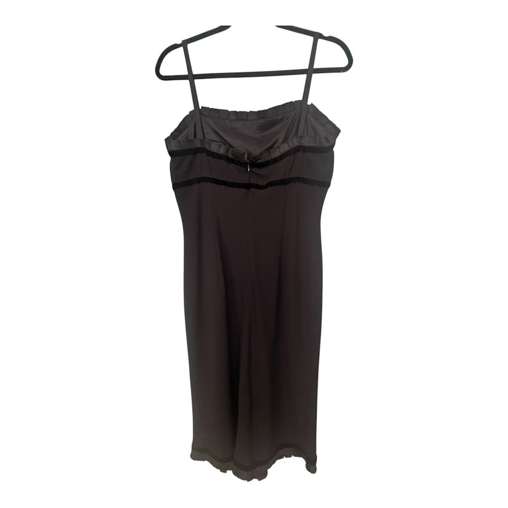 Vintage Y2K Black Cocktail Slip Dress Nine West Ruffle Velvet Trim Sheath Sz8 - Picture 2 of 9